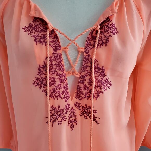 American Eagle Outfitters Orange Sheer Boho Top Size S - Picture 3 of 9